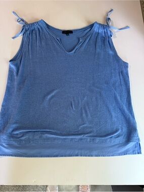 Sanctuary Nora Blue Linen Shoulder-Tie V-Neck Tank Top